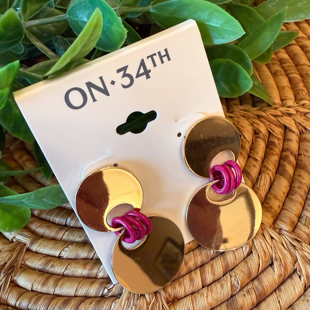 New On 34th Gold And Pink Statement Earrings 14$